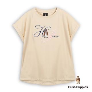 【Hush Puppies】女裝 上衣 草寫HP刺繡狗寬版上衣 (淺卡其 / 63210110)
