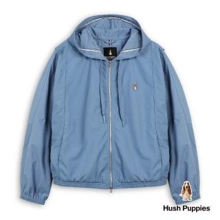 【Hush Puppies】女裝 外套 涼感素色刺繡小狗連帽外套(附收納袋) (深灰藍 / 63217103)