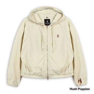 【Hush Puppies】女裝 外套 涼感素色刺繡小狗連帽外套(附收納袋) (淺黃 / 63217103)