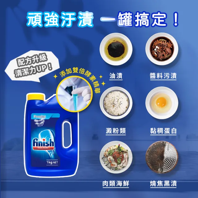 【finish 亮碟】洗碗機專用 強力洗滌粉劑洗碗粉 1kg/罐x2罐(平輸/雙倍酵素洗碗粉/強效去油去漬/全機型適用)