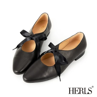 【HERLS】牛津鞋-全真皮優雅兩穿綁帶牛津鞋(附贈平織鞋帶)-黑色