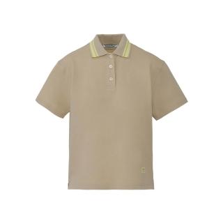【Onitsuka Tiger】鬼塚虎-女款淺棕色 LOGO 小標短版 POLO 衫(2182B774-020)