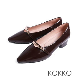 【KOKKO】極簡優雅金屬帶低跟包鞋深咖色