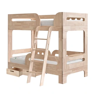 【環安兒童傢俱】好眠城實木上下舖_爬梯組(含雙層床架、床墊*2、抽屜*2、置物架*2)/BCMO-021