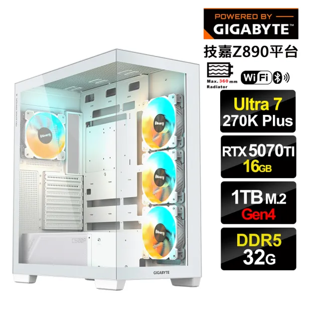 【技嘉平台】U7廿四核GeForce RTX5070TI{光輝戰錘4}電競電腦(Ultra 7 270K Plus/Z890/32G D5/1TB/WIFI)
