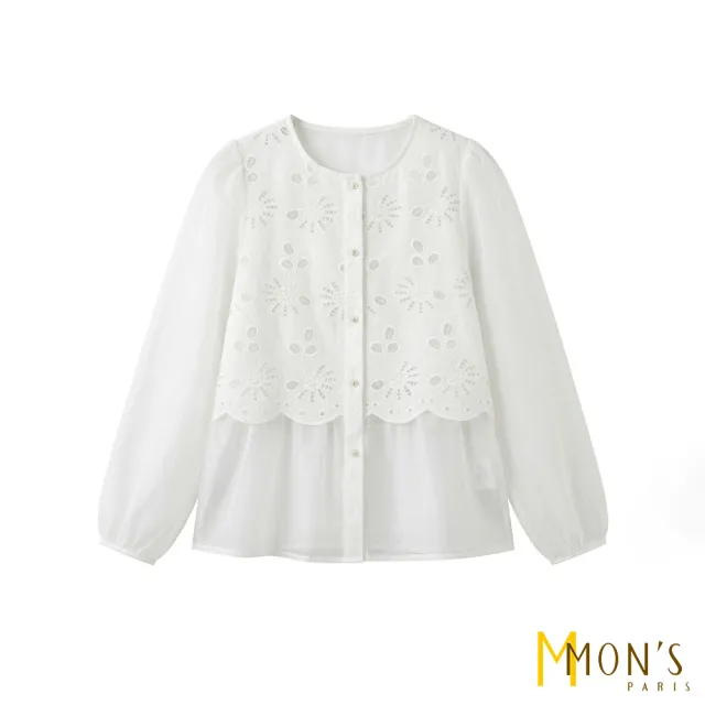 【MON’S】鏤空蕾絲刺繡拼接上衣(直)