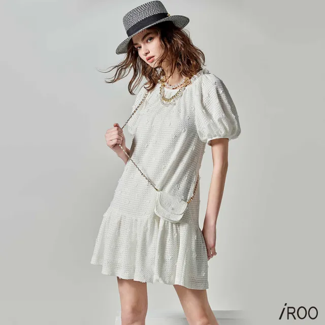 【iROO】光學白渡假小洋裝