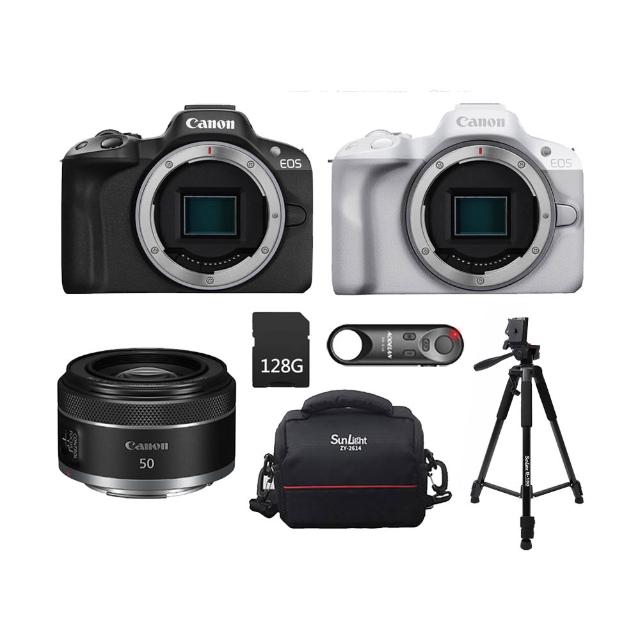 【Canon】EOS R50 BODY 單機身+RF 50mm F1.8+T-170 三腳架+BR-E1A藍牙遙控器+128G+專業相機包(公司貨)