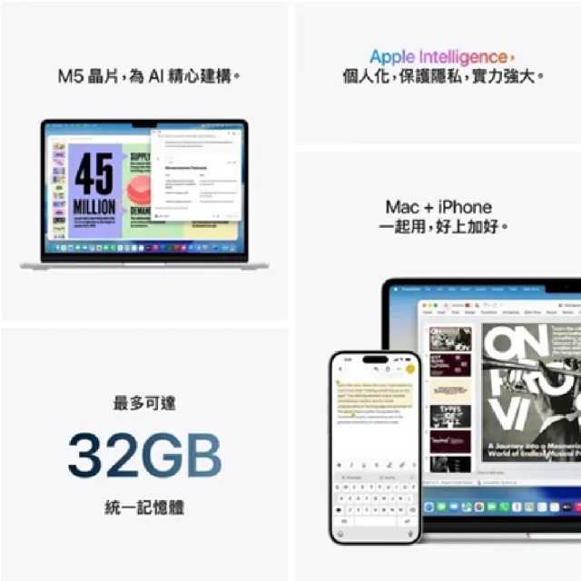 【Apple】MacBook Air 13.6吋 M5晶片 10核心CPU 與 8核心GPU 16G/512G SSD
