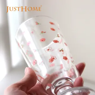 【Just Home】花園系透明玻璃杯3件組285ml-櫻花、櫻桃(水杯 玻璃杯 高腳杯)