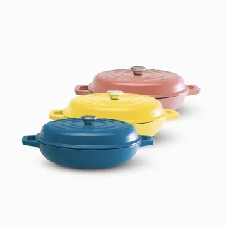 【Mins London】琺瑯鑄鐵鍋淺鍋 30cm（櫻花粉）(平底鍋 炒鍋 IH爐 / 烤箱 / 電爐適用)