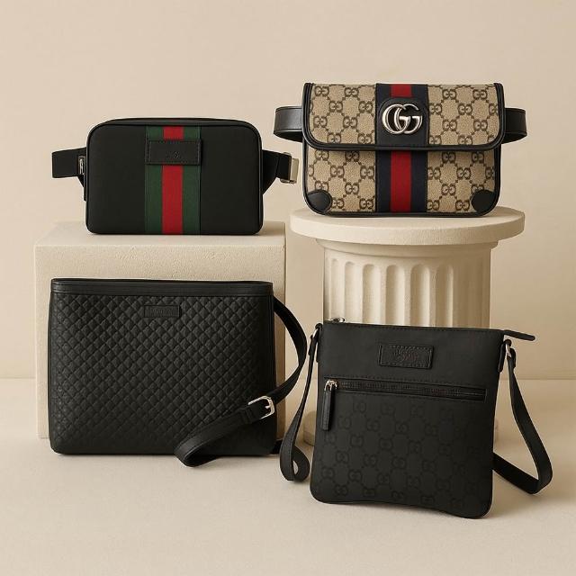 【GUCCI 古馳】經典LOGO織帶緹花斜背包/腰包(款式任選)