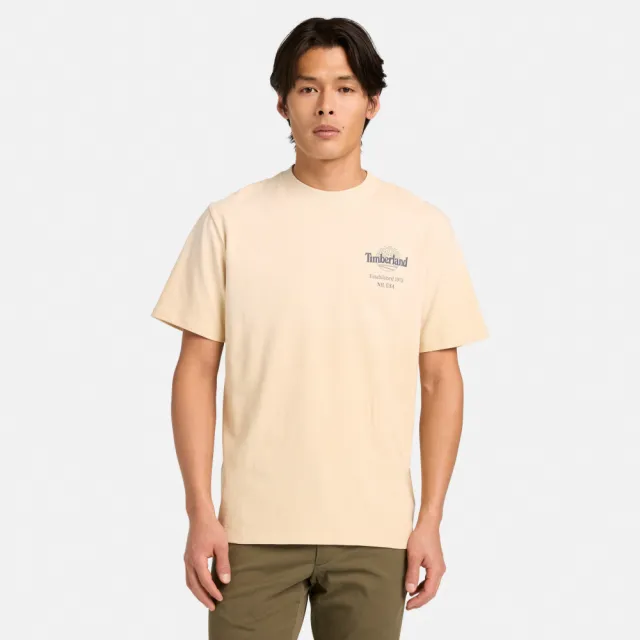 【Timberland】男款淺卡其色背面LOGO圖案T恤(A5SRU260)