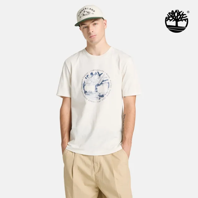 【Timberland】男款白色LOGO圖案T恤(A5SVWCM9)