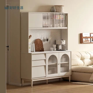 【hoi! 好好生活】預購60天★YW白帽子奶油風橡膠木實木洞洞板上架儲物岩板餐櫃1.25M A286Q01