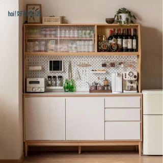【hoi! 好好生活】預購60天★YW暖白山毛櫸實木洞洞板上架儲物岩板餐櫃1.5M Y56Q04