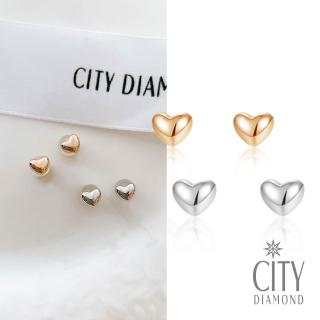 【City Diamond 引雅】18K日本鉑金 黃K金 愛心造型 耳環-二色任選(東京Yuki系列)
