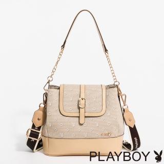 【PLAYBOY】水桶包附長短背帶 Bunny Love系列 - 卡其色