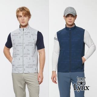 【Lynx Golf】男款四面彈性吸濕排汗環保紗線塗鴉感印花立領背心(二色)