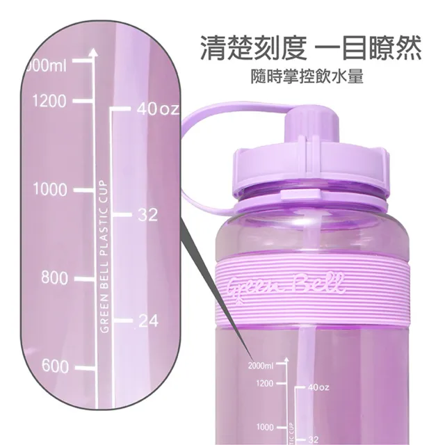 【GREEN BELL 綠貝】糖果色彈跳吸管水壺-附背帶1000ml4色組(大容量 運動 寬口 耐熱 露營 健身 止滑 SGS)