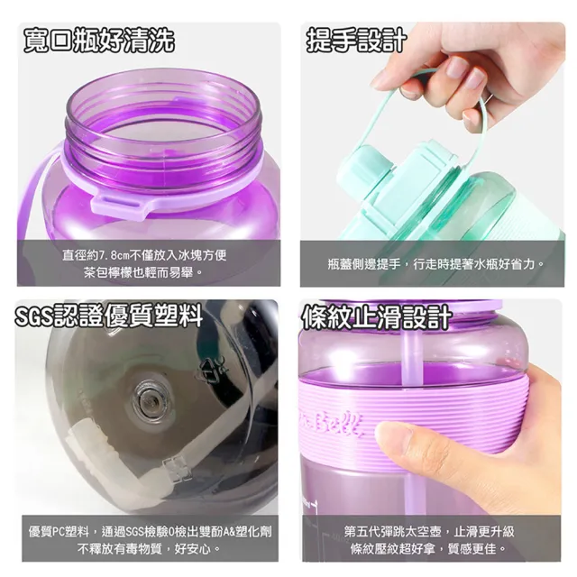 【GREEN BELL 綠貝】糖果色彈跳吸管水壺-附背帶1000ml4色組(大容量 運動 寬口 耐熱 露營 健身 止滑 SGS)