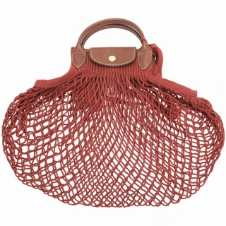 【LONGCHAMP】Le pliage Filet 棉線編織手提 肩背漁網包-赤褐色