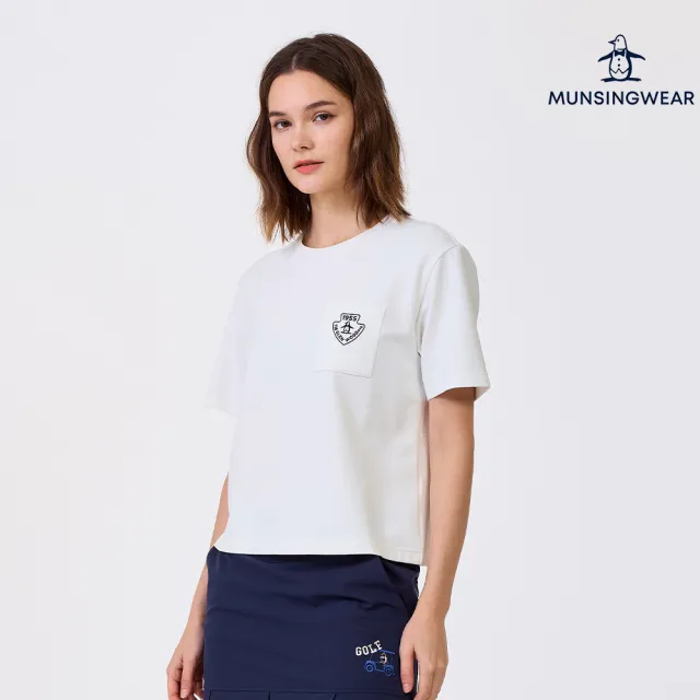 【Munsingwear】企鵝牌 女款白色 盾牌徽章刺繡短袖T恤 MLXL2504