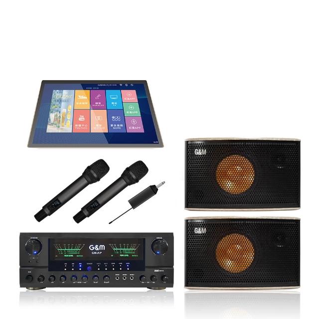 金將科技 KKPAD18.5 專業卡拉OK系統，配備18.5吋安卓觸控屏支援MP3歌曲播放，HDMI/AV影音輸出，1080p高畫質顯示。包含G&M 768無線U頻充電麥克風（2隻）、A1+擴大機（150W+150W輸出）、BSJ-75書桌型喇叭（雙6.5吋，150W+150W）。麥克風頻率530~580MHz，總消耗功率600W，適閤家庭KTV娛樂。BSMI認證R51486，配件齊全含線材、隨身碟、說明書。尺寸輕便，總重約38.1KG，提供高品質音效與視覺體驗。