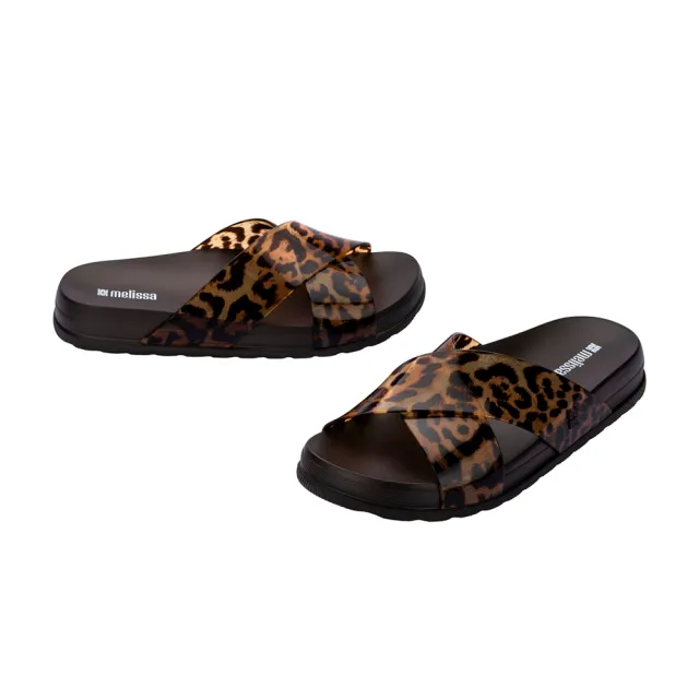 【Melissa】動物紋交叉寬帶平底拖鞋(豹紋)
