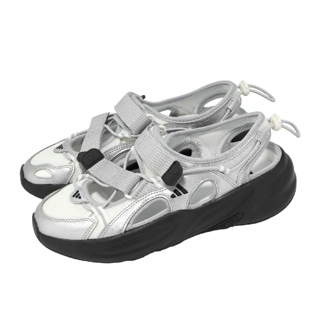 【adidas 愛迪達】涼鞋 Ozwave Sandal 女鞋 白 銀 魔鬼氈 瑪莉珍風厚底 KJ5964