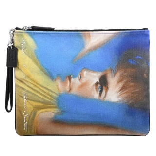 【COACH】限定聯名款人物彩繪手提大手提包手拿包萬用包(藍)