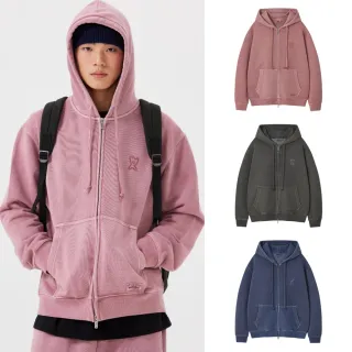【Wacky WiLLY】官方旗艦館 水洗仿舊連帽拉鍊外套(UNI外套 拉鍊外套   藍/炭灰/粉紅色)