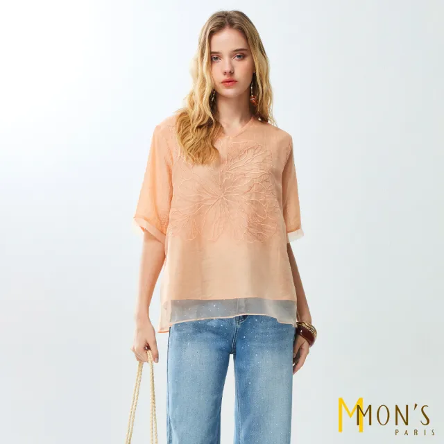 【MON’S】精品V領刺繡上衣(直)