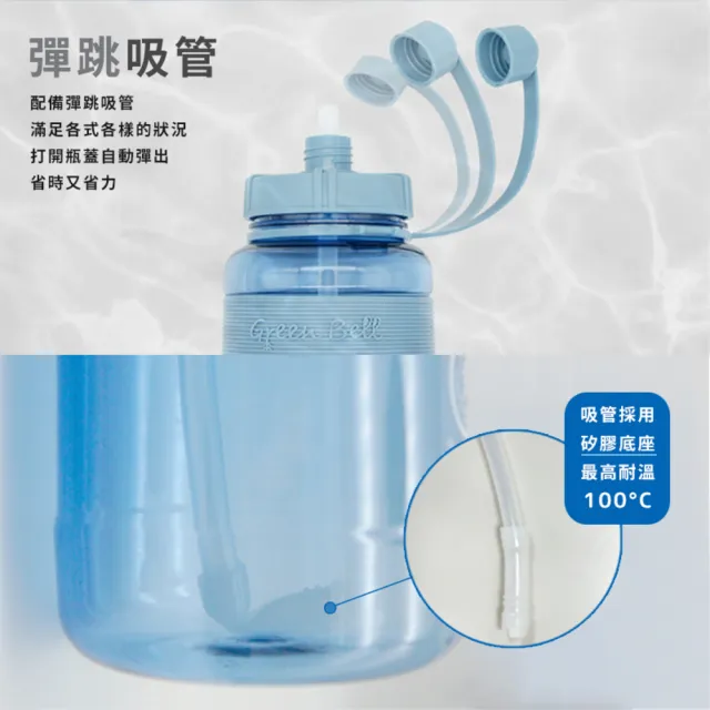 【GREEN BELL 綠貝】手提彈跳吸管運動太空水壺1500ml-附背帶(耐摔 寬口 大容量 戶外 健身 環保 不含BPA)