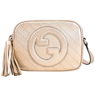 【GUCCI 古馳】Blondie GG 經典雙G LOGO車線流蘇相機包斜背包 20cm(金)