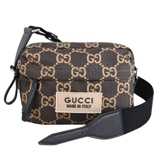 【GUCCI 古馳】Off The Grid GG 經典雙人G緹花尼龍方包斜背包(深咖)