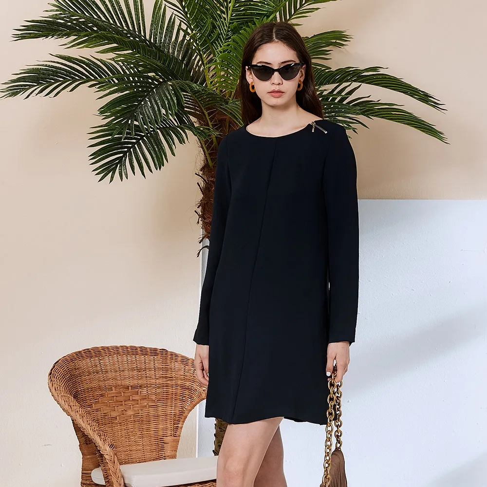 【ICHE 衣哲】Cop.Copine 法國原裝進口挺版拉鍊肩飾長袖造型洋裝