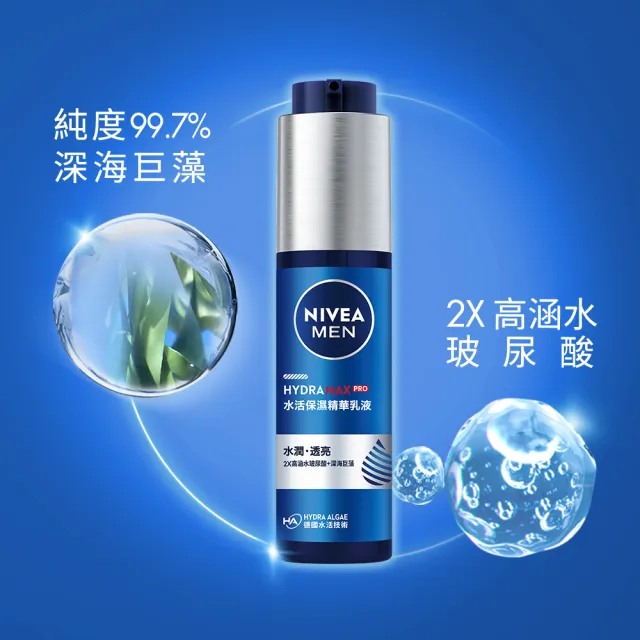 【NIVEA 妮維雅】男士水活保濕精華乳液50ml2入(男士保濕精華)