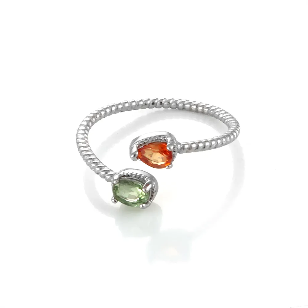 【Woogie武吉珠寶】精品彩色剛玉設計純銀戒指(金橘綠橘可選5x4mm)