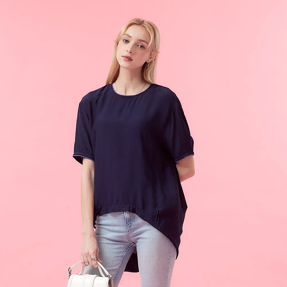 【ICHE 衣哲】Cop.Copine法式空氣感繭型設計連袖落肩前短後長五分袖造型上衣