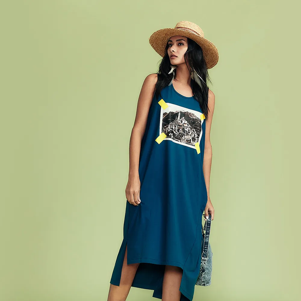 【ICHE 衣哲】Cop.Copine 法國原裝進口照印花不規則連身洋裝