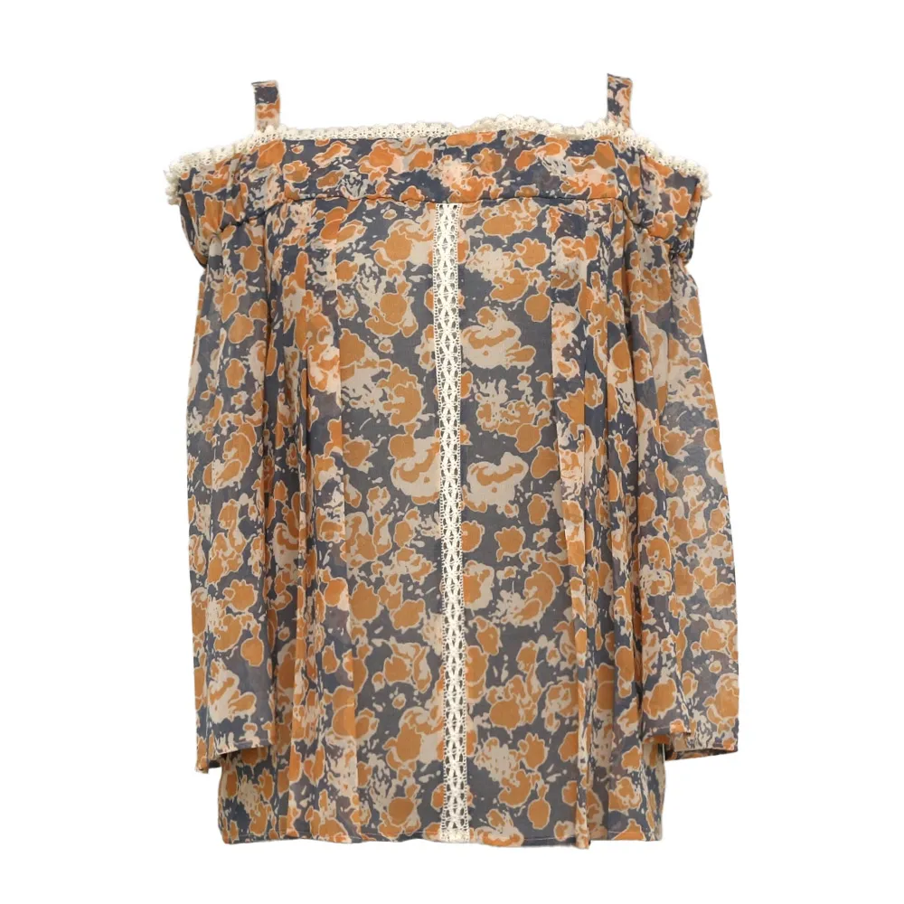 【ICHE 衣哲】Cop.Copine 法國原裝進口印花雪紡一字領細肩帶造型上衣