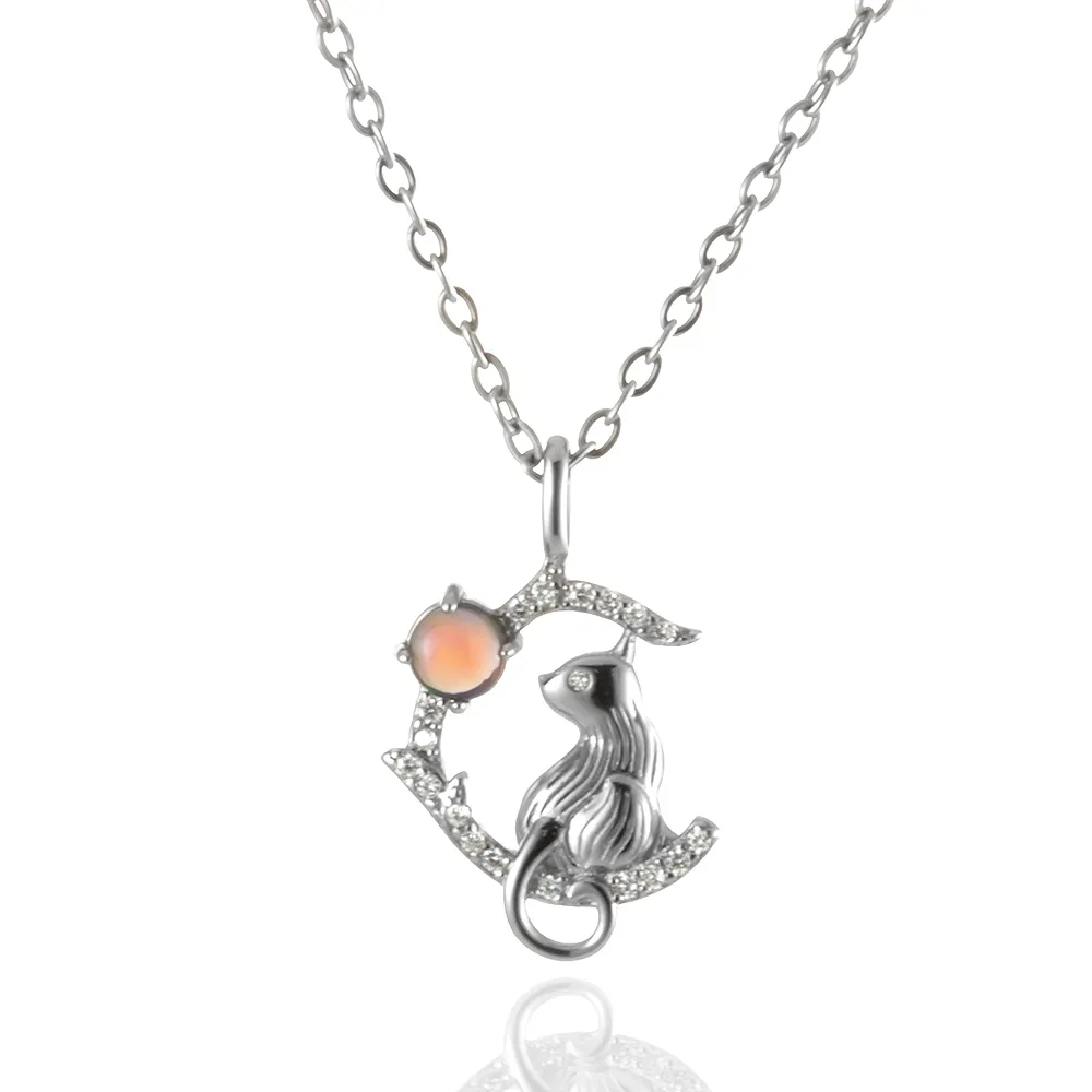 【Woogie武吉珠寶】精品蛋白石純銀貓咪項鍊(黑蛋白石15x13mm)