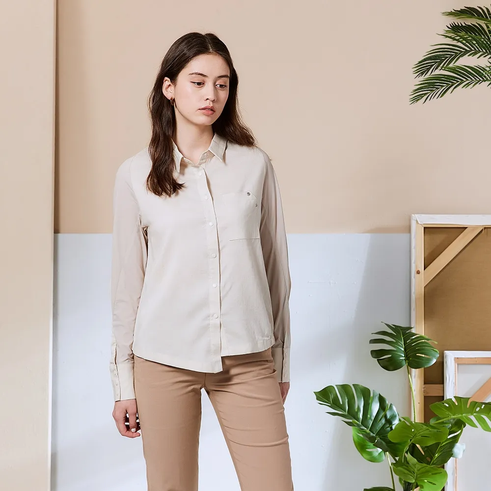 【ICHE 衣哲】Cop.Copine 法國原裝進口不規則落肩拼接造型襯衫上衣