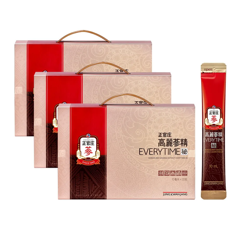 即期品【正官庄】高麗蔘精EVERYTIME 秘 3盒-10mlx20入/盒(高麗蔘/蜂蜜/提升保護力/提把禮盒/保健禮盒)