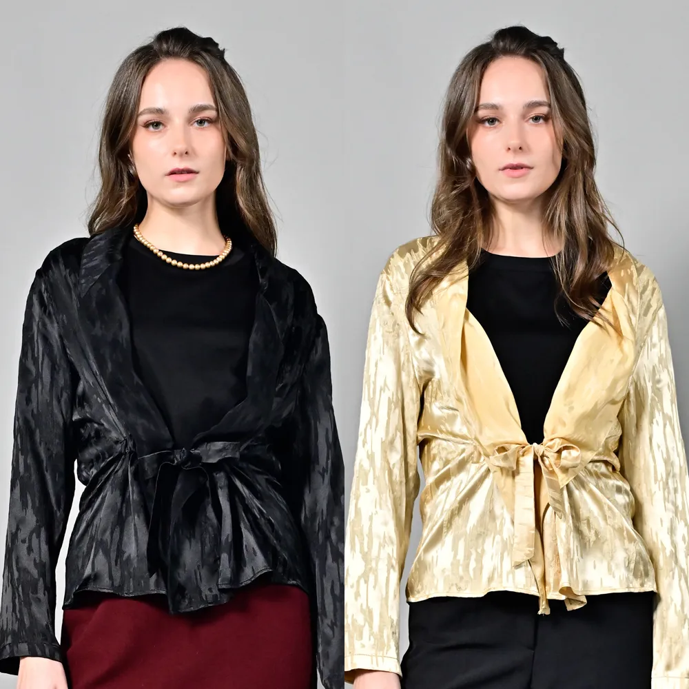 【闕蘭絹】質感紋路蠶絲罩衫綁帶外套