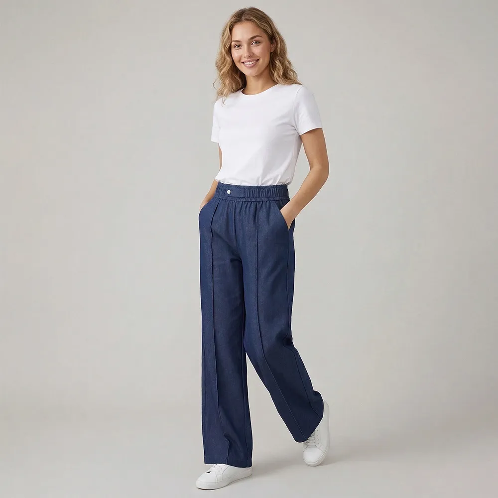 【MON’S】立體中線天絲寬鬆親膚直筒褲(直)