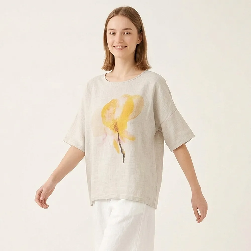 【MON’S】棉麻拼接上衣(直)