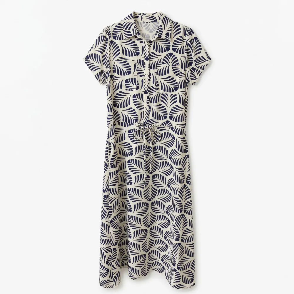 【MON’S】清新葉紋綁帶長洋裝(直)