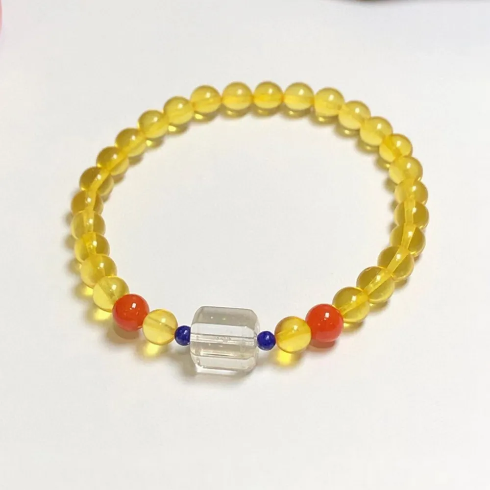 【勝弘珠寶】波羅的海金珀配白水晶手串